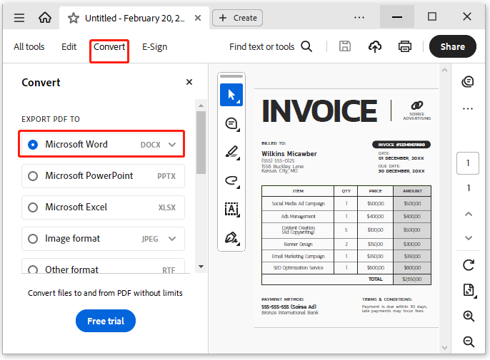 export PDF to Word using Acrobat