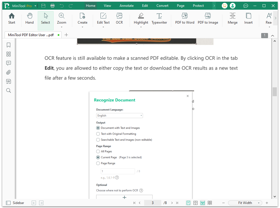 main interface of MiniTool PDF Editor