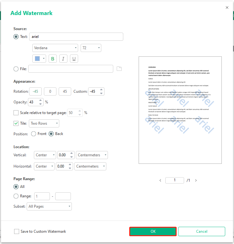 add watermarks using MiniTool PDF Editor