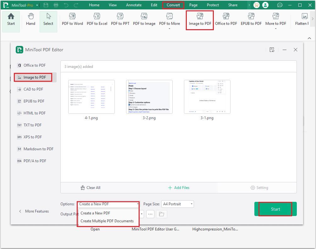 how to convert image to PDF in MiniTool Partition Wizard
