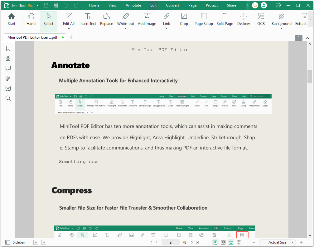 the edit interface in MiniTool PDF Editor