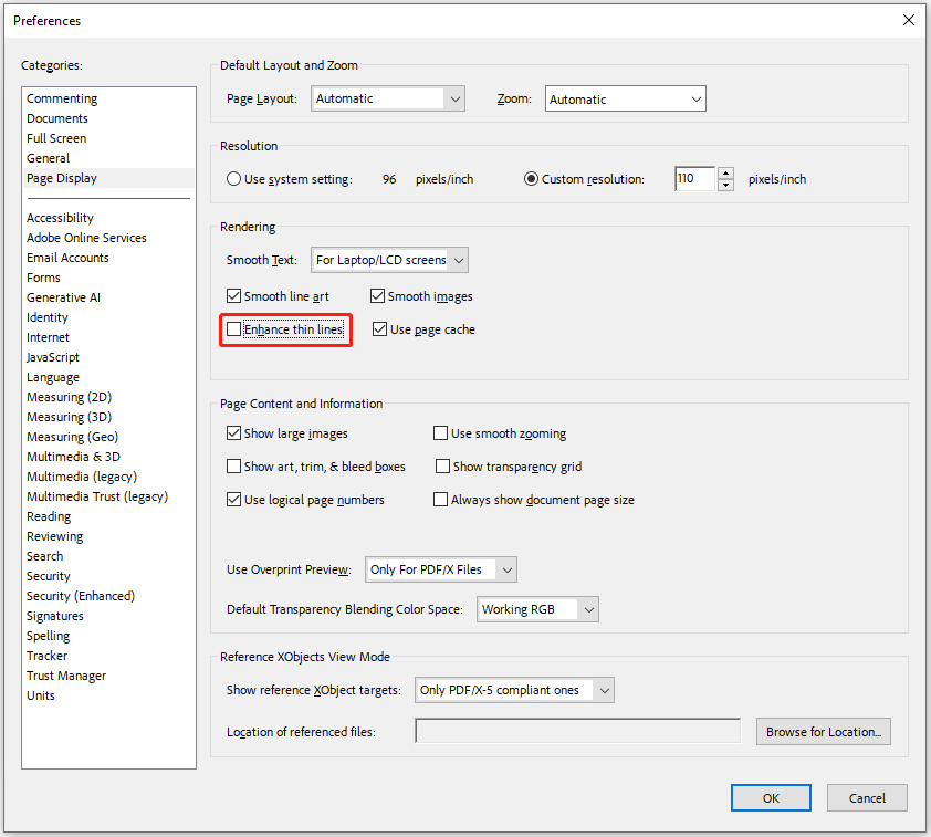 turn off enhance thin lines
