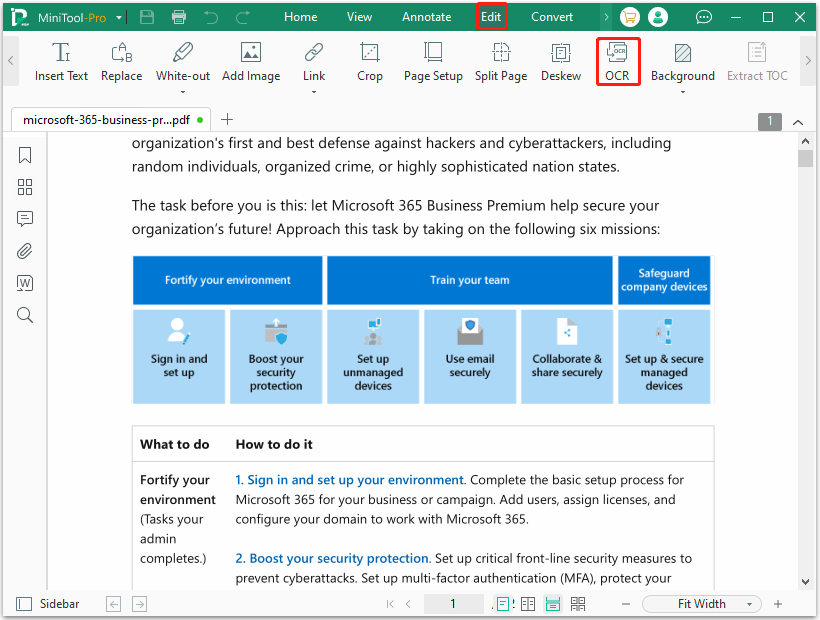 apply OCR to PDF files in MiniTool PDF Editor