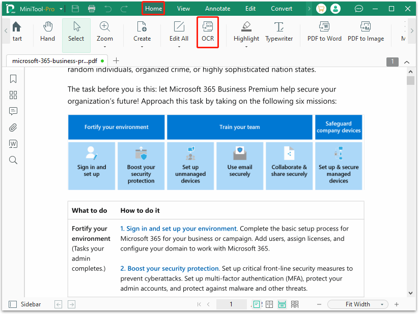 apply OCR to a scanned PDF file