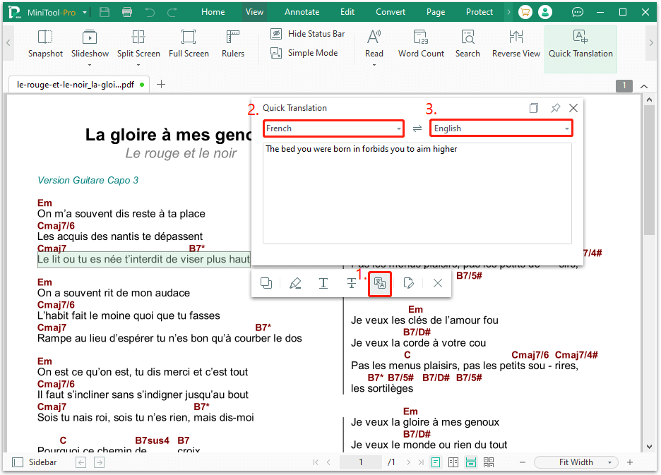 translate French PDF to English in MiniTool PDF Editor