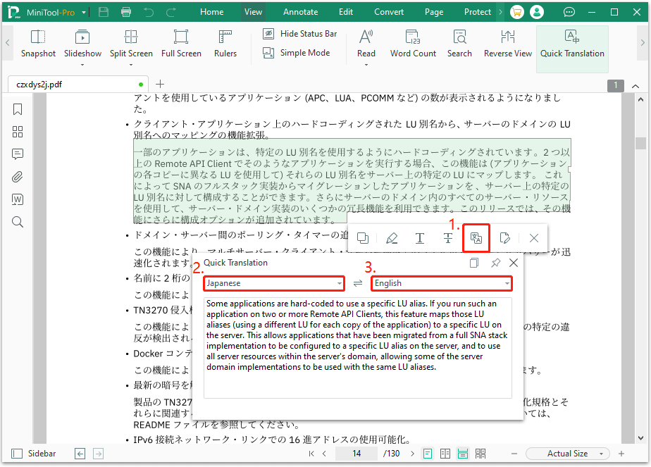 translate Japanese PDF to English in MiniTool PDF Editor