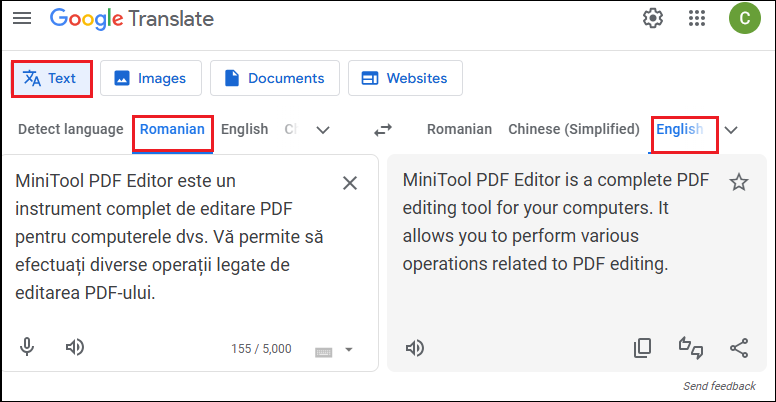 translate Romanian to English via Google Translate