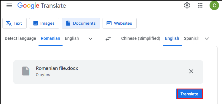 translate Romanian to English via Google Translate