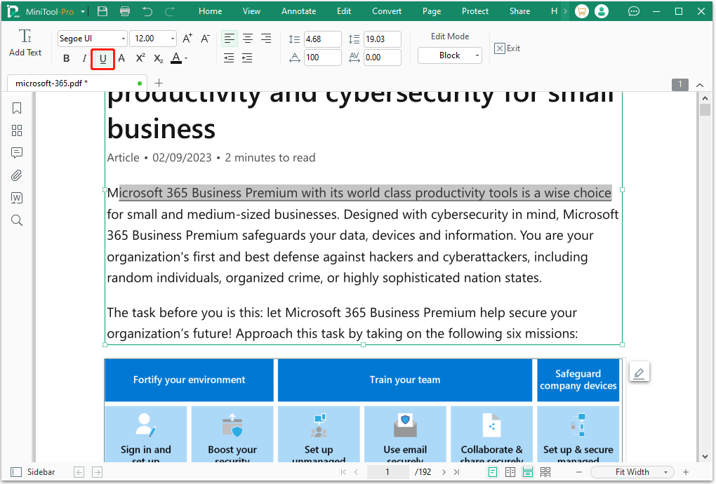 add an underline to text MiniTool PDF Editor