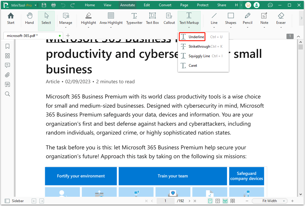 add underline markup to text MiniTool PDF Editor