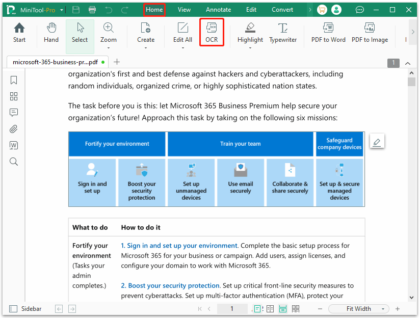 apply OCR in MiniTool PDF Editor