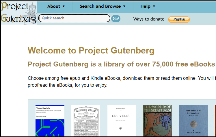 the Project Gutenberg interface