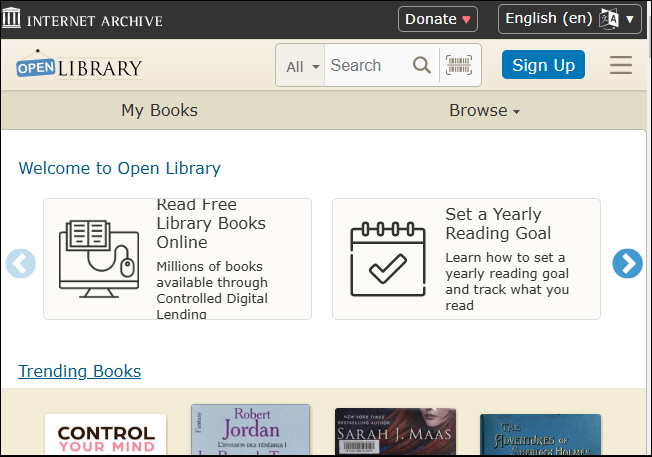 the Open Library interface