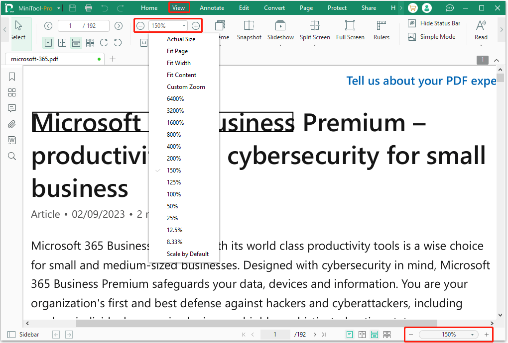 zoom PDF on MiniTool PDF Editor