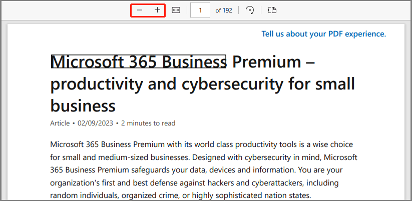 zoom PDF on Microsoft Edge