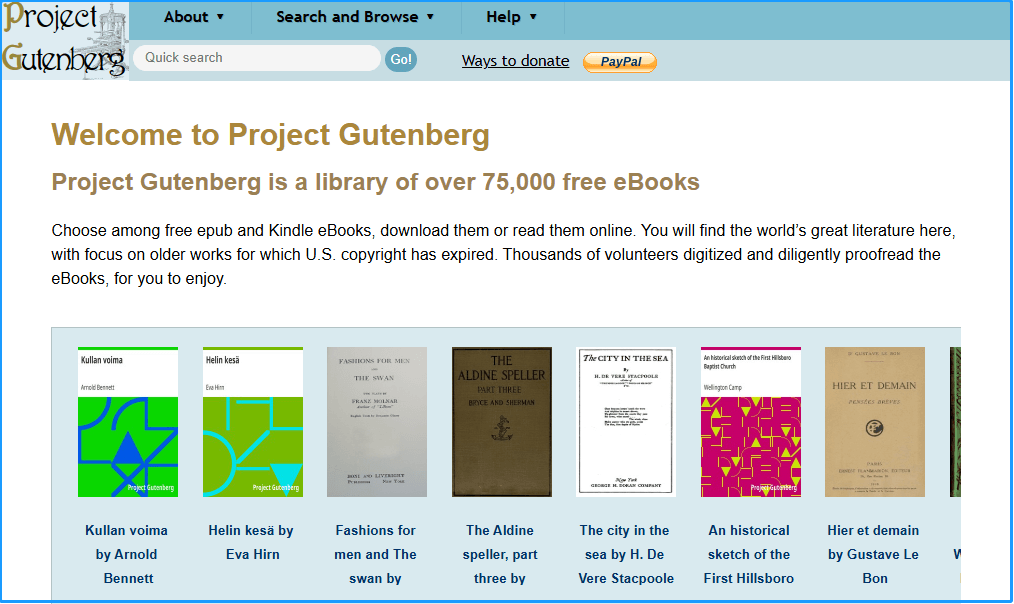 the website of Project Gutenberg