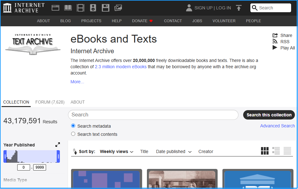 the main interface of Internet Archive