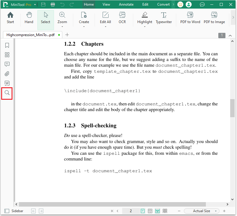 click Search icon in MiniTool PDF Editor