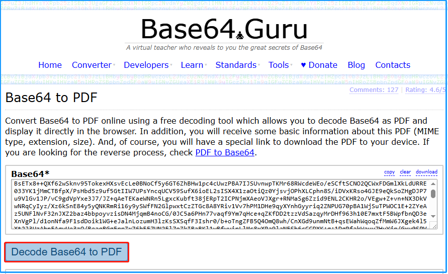 use Base64.Guru to convert Base64 to PDF