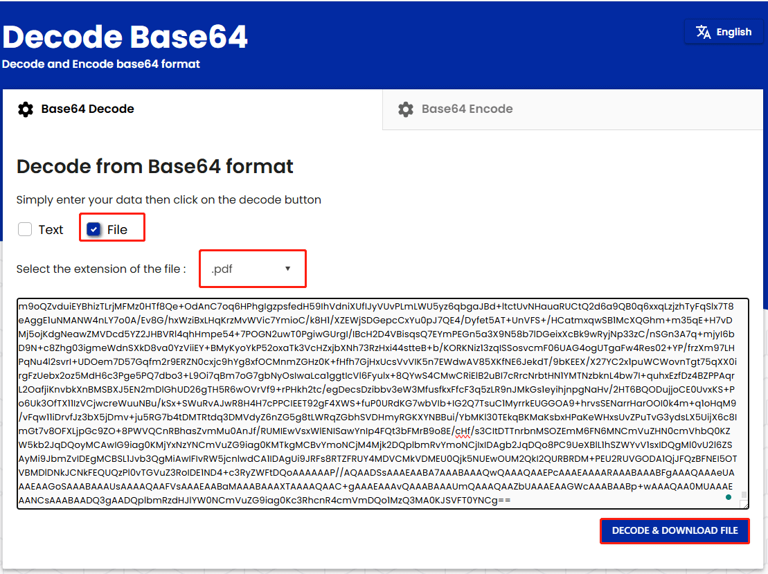 use Decode Base64 to convert Base64 to PDF