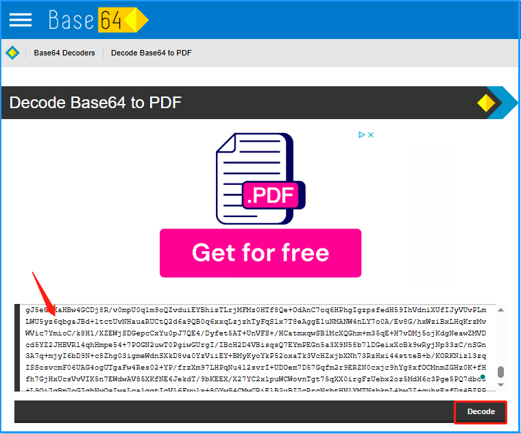 use Base64.online to convert Base64 to PDF
