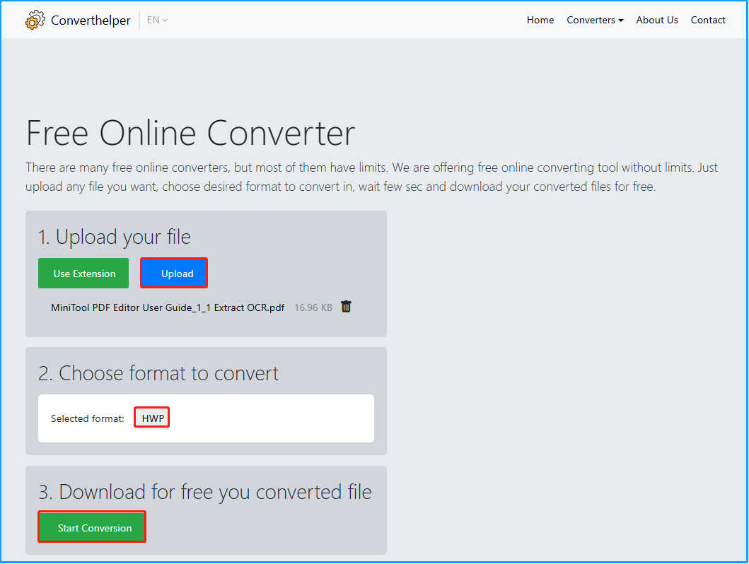 use ConvertHelper to convert PDF to HWP
