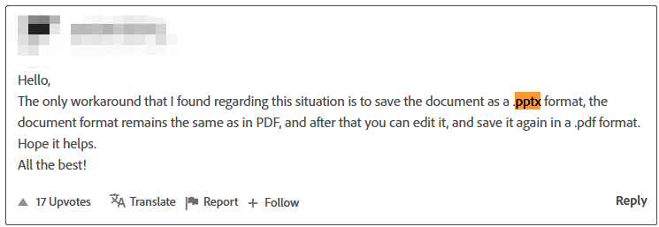 a user comment on Adobe community