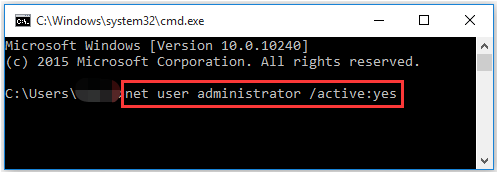 enable admin account using CMD