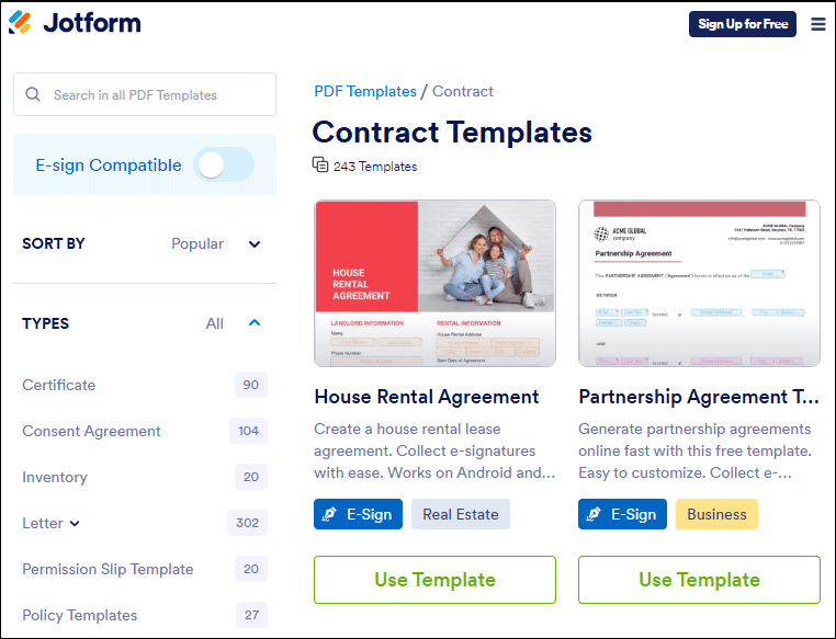 the interface of Jotform