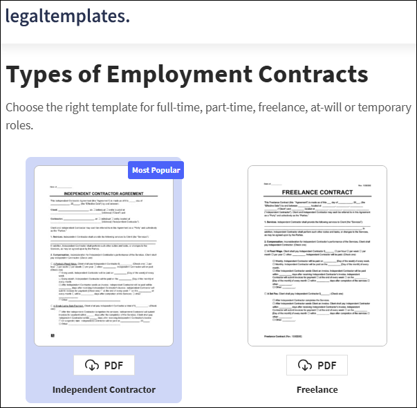 the interface of Legal Templates