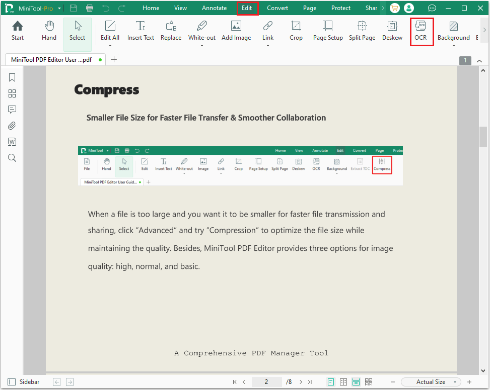 use OCR feature in MiniTool Partition Wizard