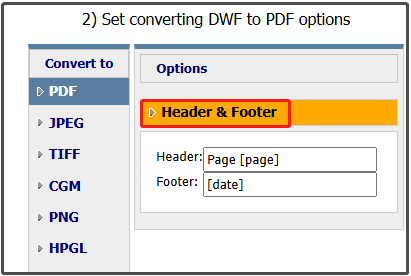 set DWF to PDF conversion options