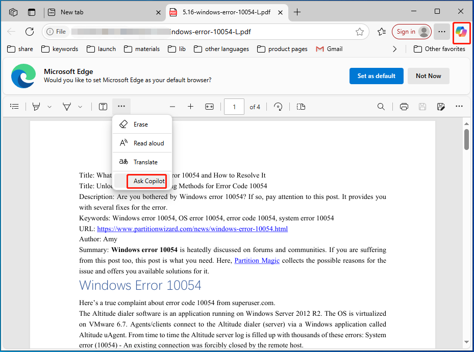 open Copilot panel in Microsoft Edge