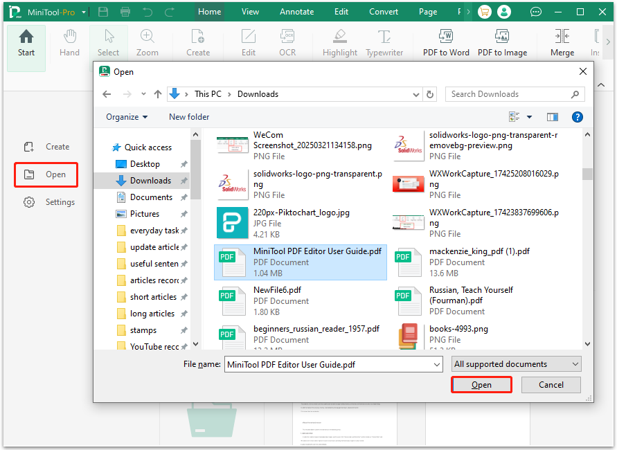 open PDF file in MiniTool PDF Editor