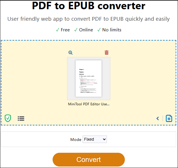 click Convert to convert PDF to EPUB