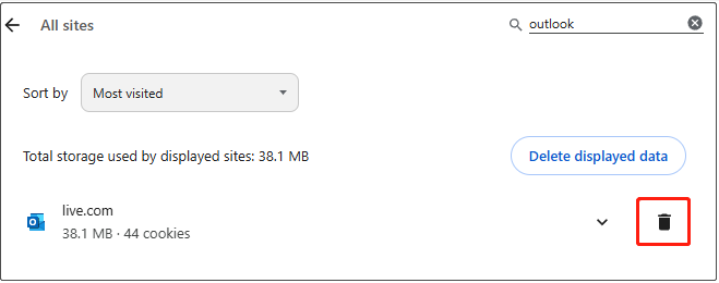 clear Outlook site data