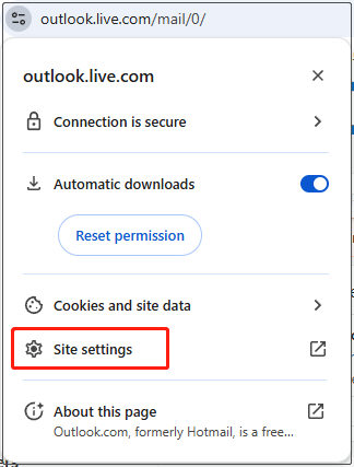 select Site settings in Outlook