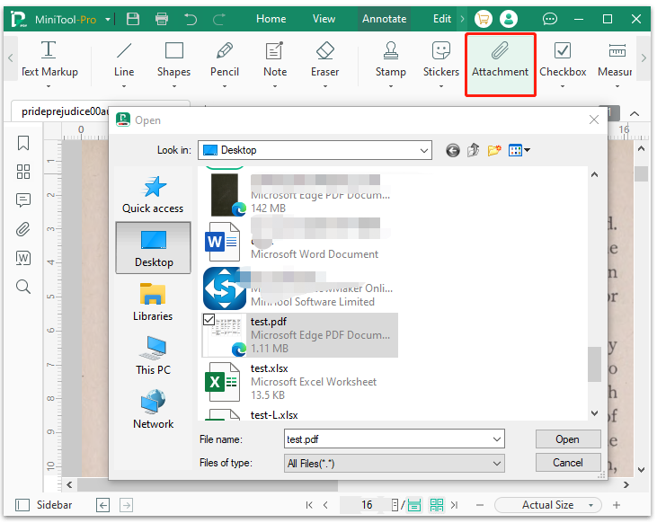 add attachments using MiniTool PDF Editor