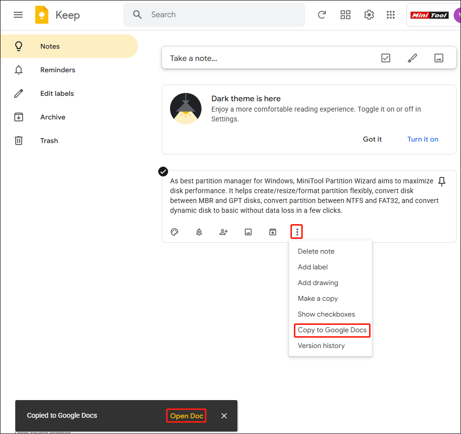 copy to Google Docs