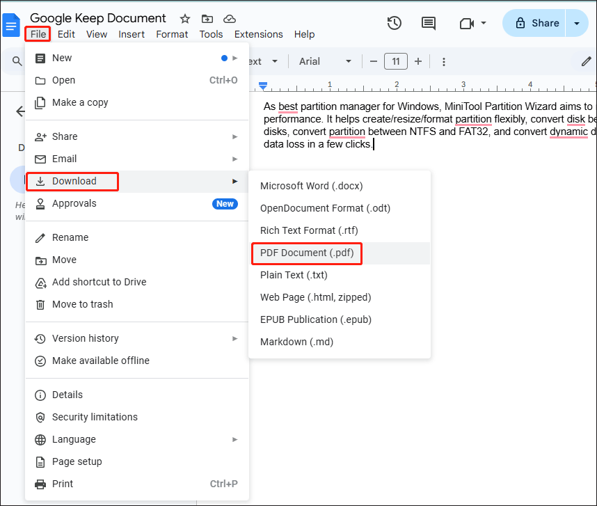 download the Google Kep content to PDF