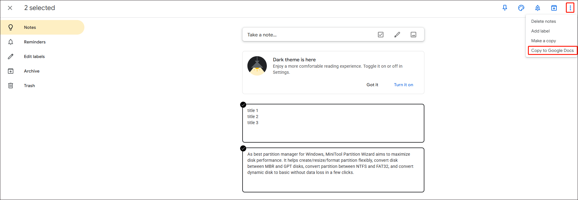 convert Google Keep to PDF in batch