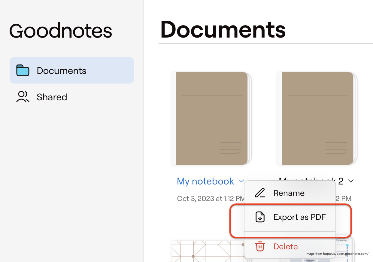 export Goodnotes to PDF