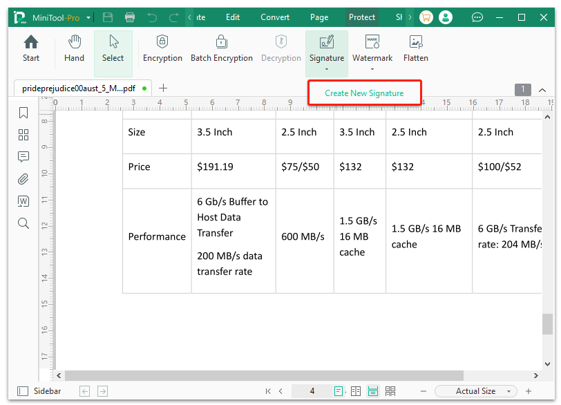 create a new signature using MiniTool PDF Editor