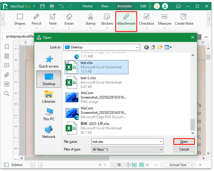 add an attachment using MiniTool PDF Editor