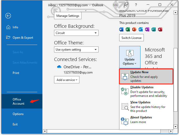 update Outlook