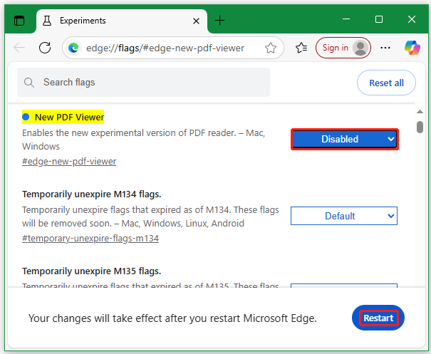 disable New PDF Editor in Edge