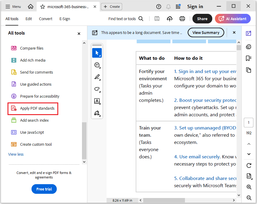 click Apply PDF standards