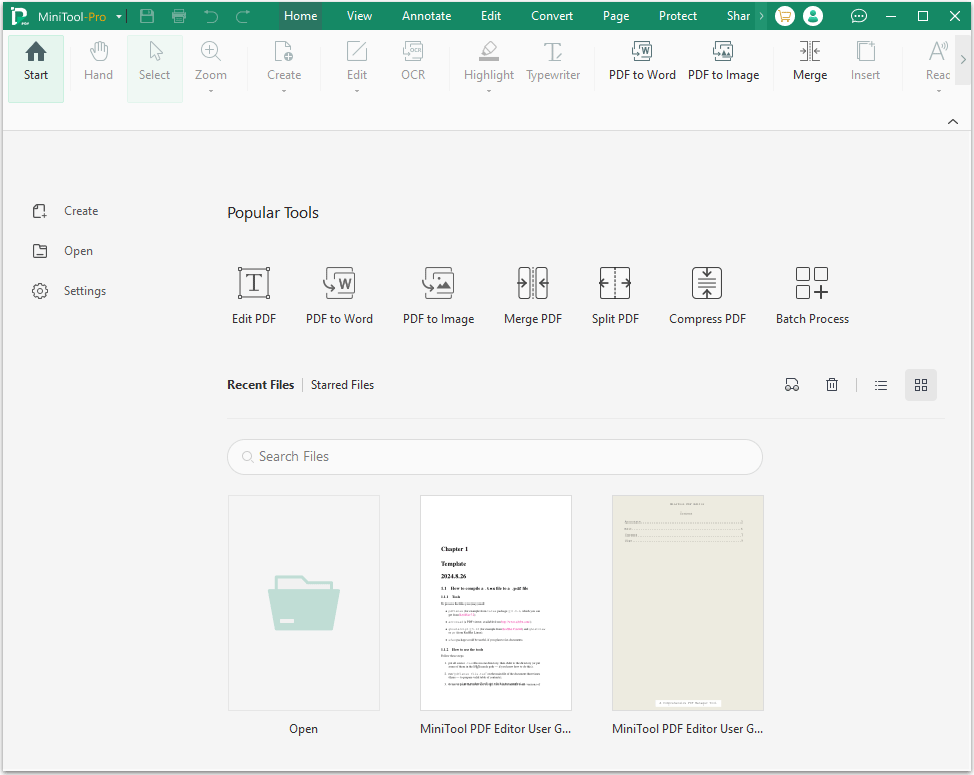 the main interface in MiniTool PDF Editor