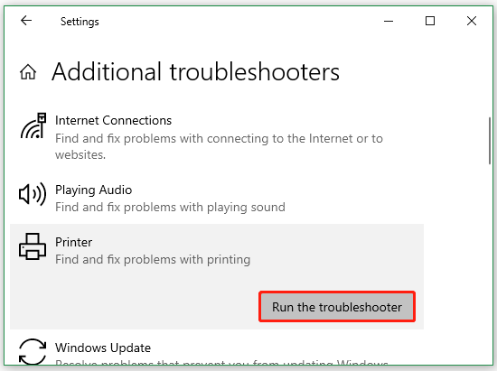 run the printer troubleshooter