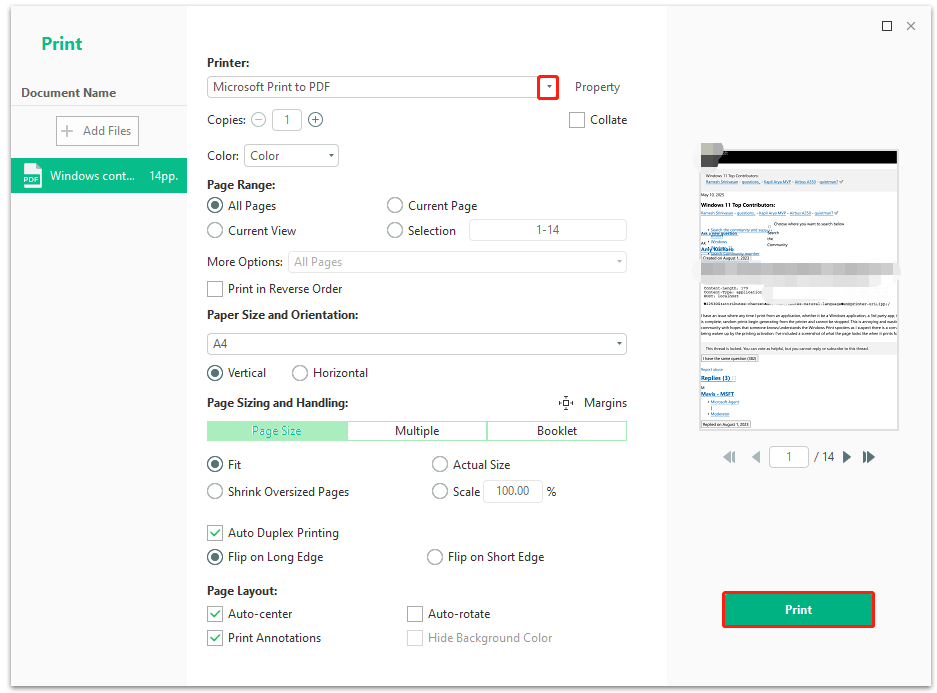 print a PDF using MiniTool PDF Editor